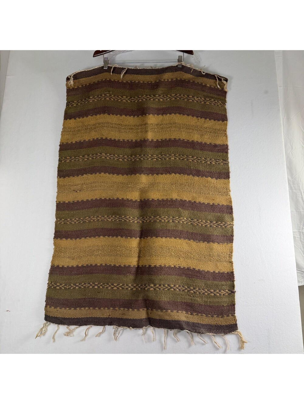 Handwoven Southwestern Style Rug Runner Earth Tones Fringe‎ 21" x 44"